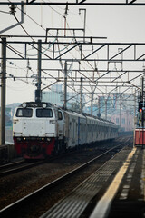 Obraz premium The front view of the train is waiting for passengers