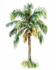 Watercolor Painting of a Palm Tree With Green Fronds