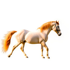 A magnificent portrait of a brown horse in motion, showcasing its powerful and graceful stride