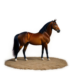 A magnificent portrait of a brown horse in motion, showcasing its powerful and graceful stride