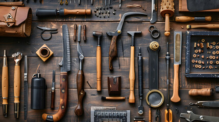 Fototapeta premium A collection of tools and equipment, including knives, scissors, and pliers