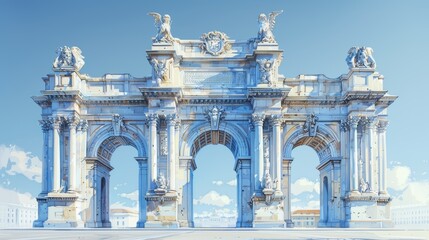Obraz premium Alcala Gate in Madrid, Spain - Stunning Architecture of Puerta de Alcala Under Clear Blue Sky
