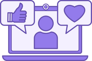 Colored Social Media Icon. Vector Icon. Laptop, Video Blogger, and Like Icons. Blogger and Social Networks Concept