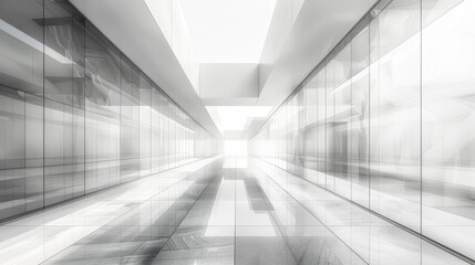 Obraz premium Futuristic Urban Architecture with Glass and Metallic Elements in a Modern Corridor