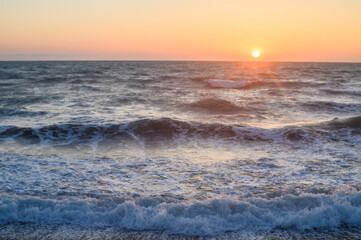 Sun rise at the beach. Sun rising at sea horizon. Golden hour. 1