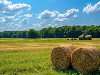 a bale of hay in a field in summer