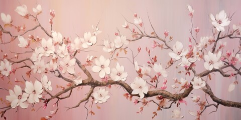Fototapeta premium Silk flowers tree branch of cherry sakura bloom plant decoration on pink background scene