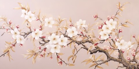 Silk flowers tree branch of cherry sakura bloom plant decoration on pink background scene