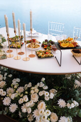 The presidium of the newlyweds in the banquet hall of the restaurant