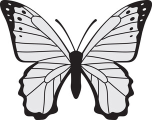 Black and white butterfly cartoon icon.