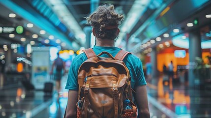 Obraz premium Young Man Walking Through Airport Terminal