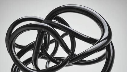 **Sculptural Water Waves: Three-Dimensional Twisted Black Lines Floating on White Background**