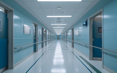 Fototapeta premium A modern and clean hospital hallway, healthcare infrastructure