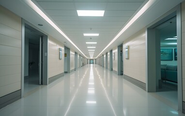 A modern and clean hospital hallway, healthcare infrastructure