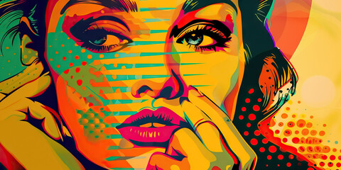 Art (Pop Art): A figure with a pop art piece, symbolizing the vibrant and colorful art movement of the 1950s
