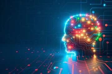 Humanoid robot operating controls in a neon drenched facility, emphasizing the fusion of AI and manual operations in technology sectors.