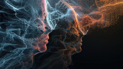 Abstract fractal patterns merging human and AI elements, symbolizing complex equality in AI ethics. Equality in ai ethics