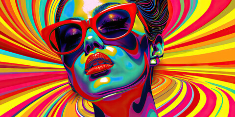 Art (Pop Art): A figure with a pop art piece, symbolizing the vibrant and colorful art movement of the 1960s