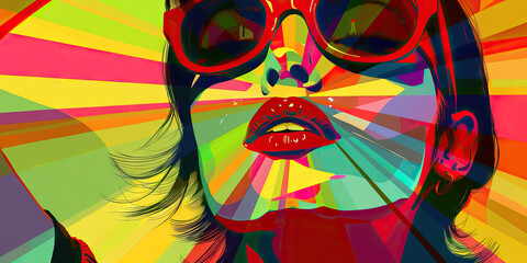 Art (Pop Art): A figure with a pop art piece, symbolizing the vibrant and colorful art movement of the 1960s