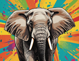 Wild African Elephant: Expressive Pop Art Illustration