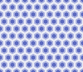 Hexagon Pattern. Indigo color on matching background. Hexagon bold mosaic cell with padding and inner solid cells. Hexagonal shapes. Seamless pattern. Tileable vector illustration.