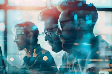 group of professional software developers collaborating and working together on a project in the modern and innovative technological workplace of an IT company