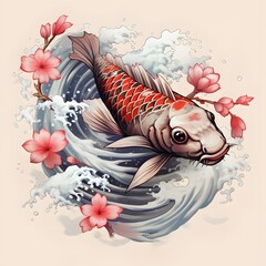 Obraz premium A traditional Japanese tattoo design with a koi fish