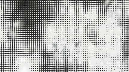Seamless vintage distressed halftone dot background pattern. Tileable grunge black printer ink raster dots transparent  overlay. Retro comic book or print making creative concept backdrop..