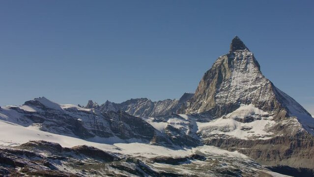 Aerial view of the mountain Matterhorn or Mont Cervin next to Zermatt in Switzerland