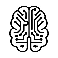 Digital Brain logo or modern line icon. Vector line art and icon design with bold outline. Black and white Pixel Perfect minimalistic symbol isolate white background. Creative logotype