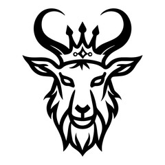 Goat King logo or modern line icon. Vector line art and icon design with bold outline. Black and white Pixel Perfect minimalistic symbol isolate white background. Creative logotype