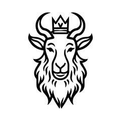 Goat King logo or modern line icon. Vector line art and icon design with bold outline. Black and white Pixel Perfect minimalistic symbol isolate white background. Creative logotype