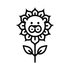 Lion Flower logo or modern line icon. Vector line art and icon design with bold outline. Black and white Pixel Perfect minimalistic symbol isolate white background. Creative logotype