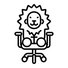 Lion on chair logo or modern line icon. Vector line art and icon design with bold outline. Black and white Pixel Perfect minimalistic symbol isolate white background. Creative logotype