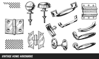 Vintage Vector Hardware Collection Isolated on White Background 
