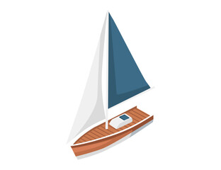 Isometric boat with blue sail simple design vector illustration isolated on white background