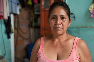 portrait of an average hispanic woman, everyday life.no make up, real people, looking at the camera