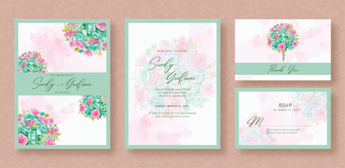 Arrangement of flowers painting on wedding invitation card