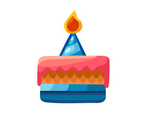 Birthday cake in cone shape with burning candle vector illustration isolated on white background
