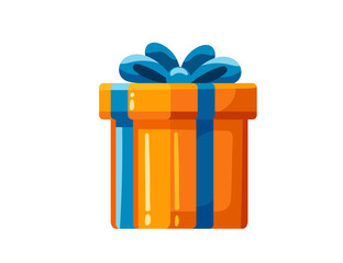 Orange gift box with blue ribbon vector illustration isolated on white background