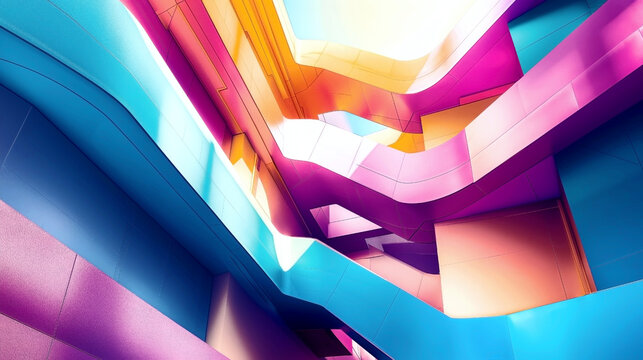 Abstract vibrant architectural shapes with flowing curves and bold colors.