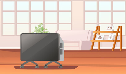 Home room interior with furniture and classic portable heater simple minimalistic style vector illustration
