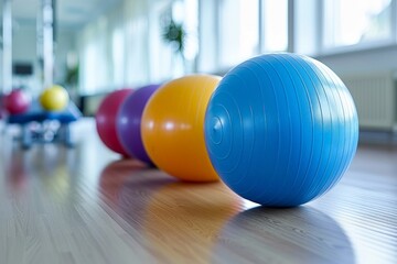 Colorful Exercise Balls in Fitness Studio