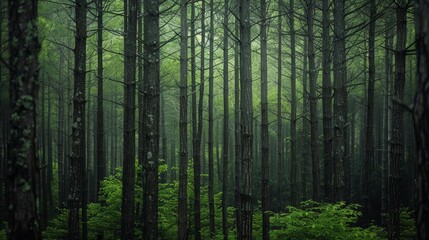Dense Green Forest with Tall Trees