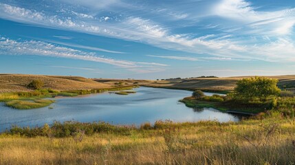 Fototapeta premium Scenic Riverbank Prairie and Waterway