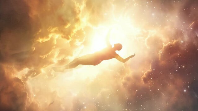 The soul of a deceased person ascends to heaven. Afterlife, meditation and dream concept