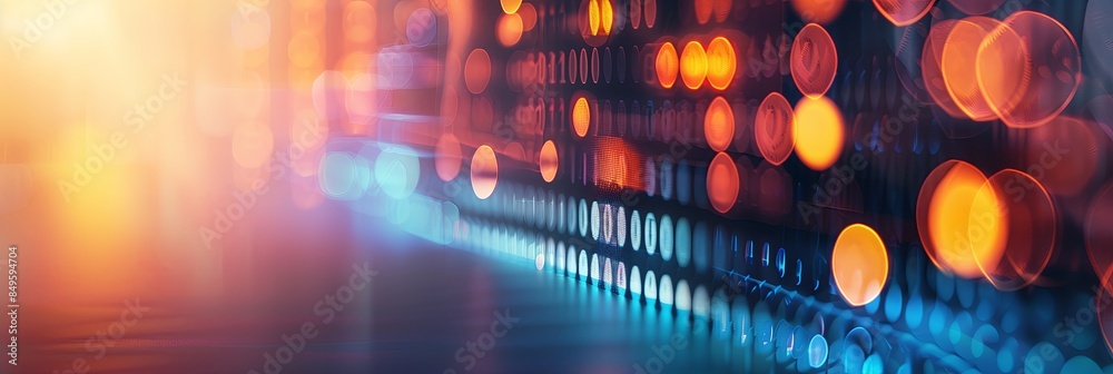 Poster abstract technology background with orange and blue bokeh lights