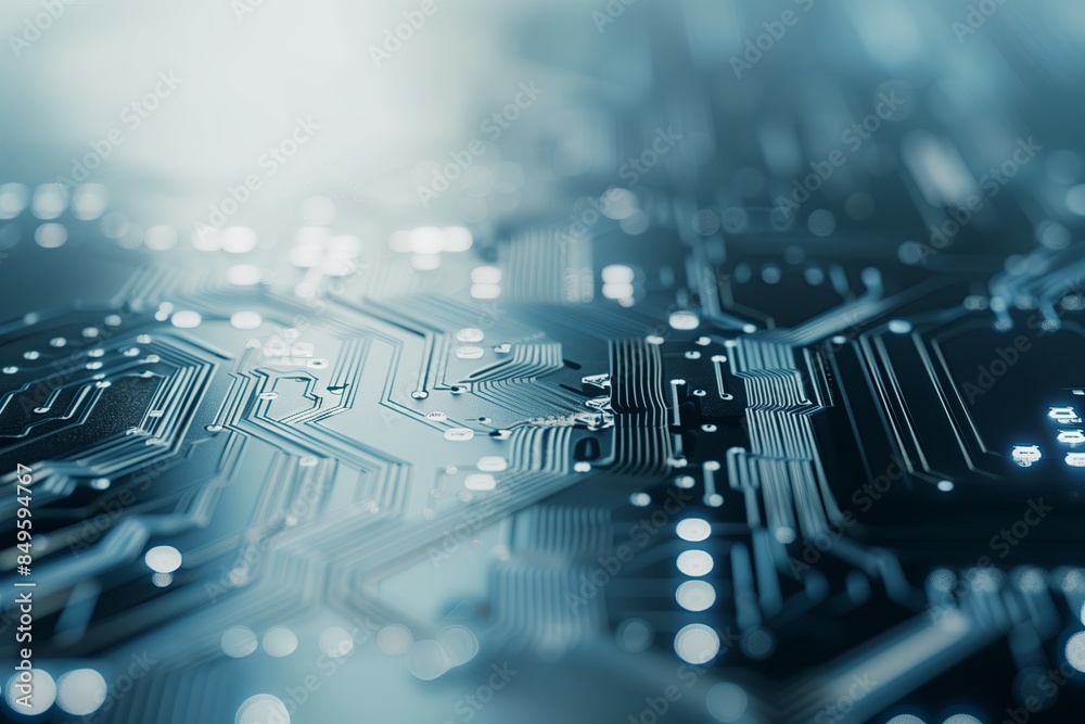 Poster close-up view of a circuit board technological details with natural light