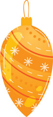 Golden ornament decorated snowflakes, dotted striped patterns, isolated white background. Christmas decoration warm yellow hues, hanging loop. Festive bauble smooth shiny surface holiday season