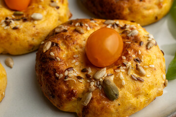Cheese round buns on a rectangular plate